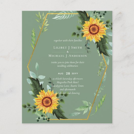 BUDGET Landelijke Zonnebloemen Groene Bladeren Bru Flyer (Voorkant)