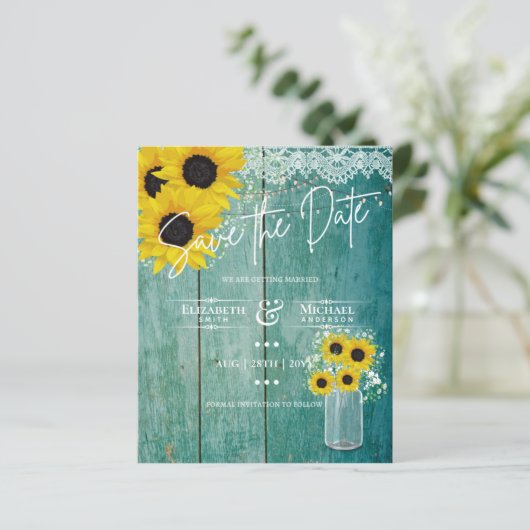 Budget Landelijke Zonnebloemen Kant Mason Jar Brui (Staand voorkant)