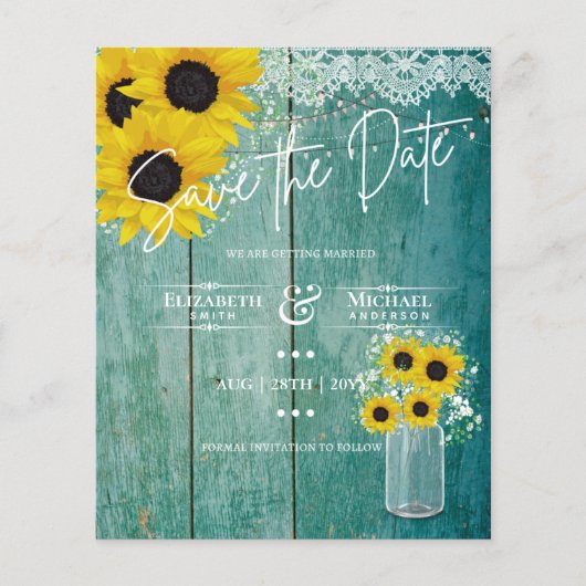 Budget Landelijke Zonnebloemen Kant Mason Jar Brui (Voorkant)