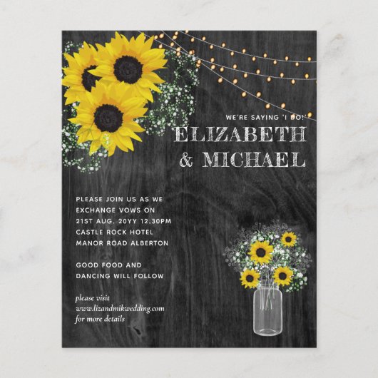 BUDGET Landelijke Zonnebloemen Lichtjes Trouw Uitn (Voorkant)