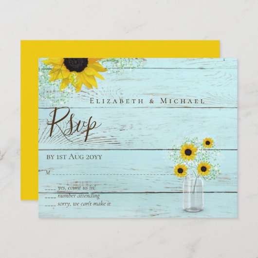 BUDGET Landelijke Zonnebloemen RSVP Bruiloft (Voorkant / Achterkant)