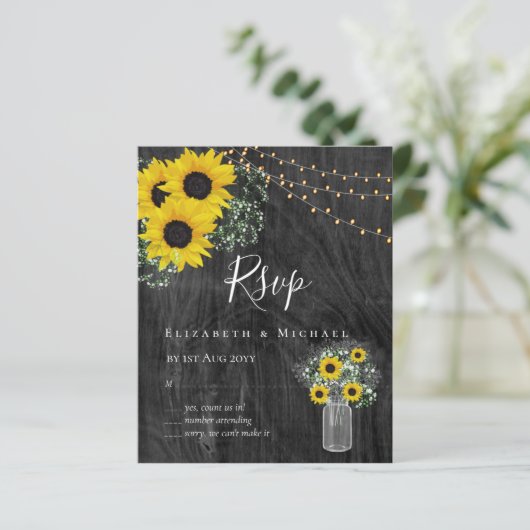 BUDGET Landelijke Zonnebloemen RSVP Bruiloft (Staand voorkant)
