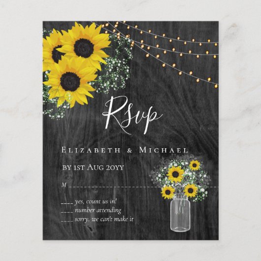 BUDGET Landelijke Zonnebloemen RSVP Bruiloft (Voorkant)