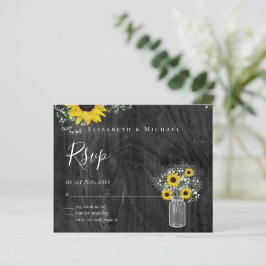 BUDGET Landelijke Zonnebloemen RSVP Bruiloft (Staand voorkant)