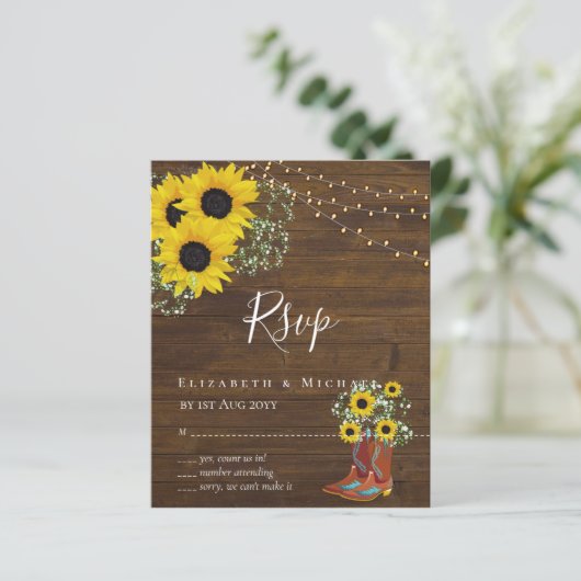 BUDGET Landelijke Zonnebloemen RSVP Trouwen (Staand voorkant)