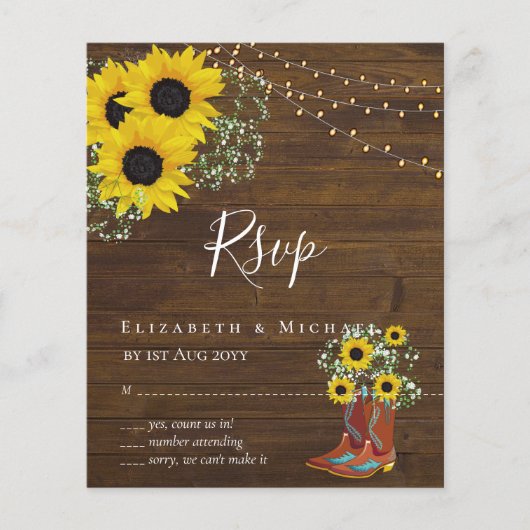 BUDGET Landelijke Zonnebloemen RSVP Trouwen (Voorkant)