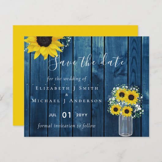 BUDGET Landelijke Zonnebloemen Trouwuw Uitnodiging (Voorkant / Achterkant)