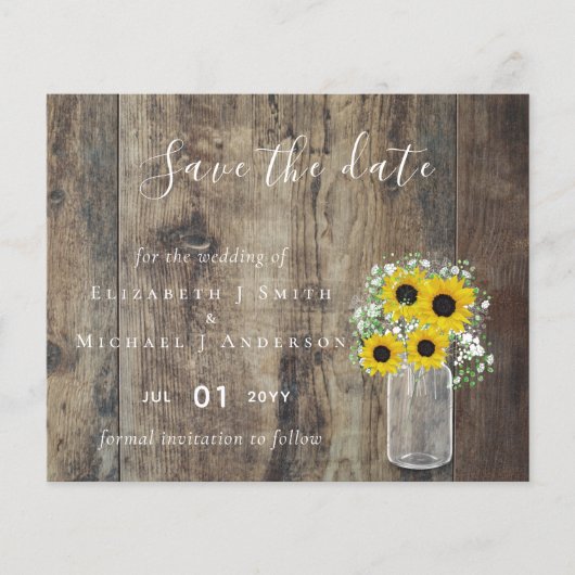 BUDGET Landelijke Zonnebloemen Trouwuwdatum Kaartj (Voorkant)