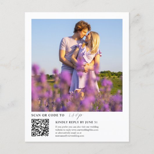 Budget Lavendel Bloemen QR Code Huwelijksuitnodigi (Achterkant)