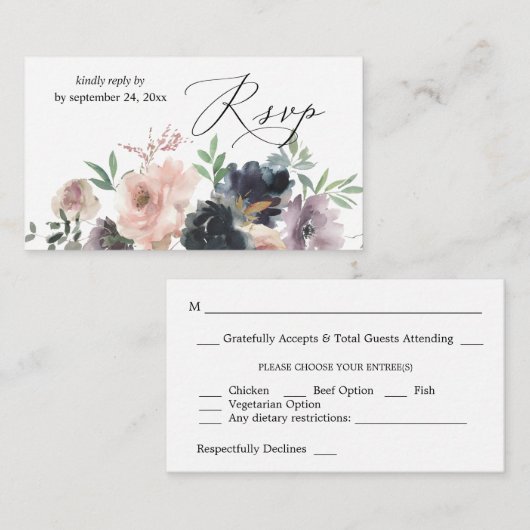 Budget Lavendel, Marine, Roze Bloemen 2SM Maaltijd Notitiekaartje (Voorkant / Achterkant)