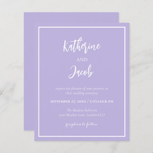 Budget Lavendel Moderne bruiloft uitnodiging (Voorkant / Achterkant)