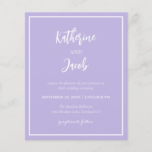 Budget Lavendel Moderne bruiloft uitnodiging (Voorkant)