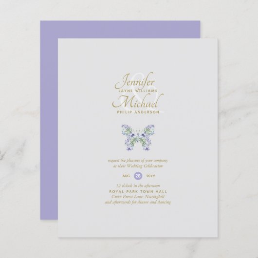 BUDGET  Lavendel Vlinder Trouw Uitnodiging (Voorkant / Achterkant)