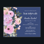 Budget Lavender Blue Floral Waterverf Bat Mitzvah<br><div class="desc">Budget Boho Lavender Pink Floral Waterverf Bat Mitzvah Uitnodiging op een blauwe achtergrond</div>