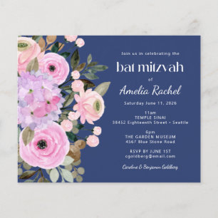Budget Lavender Blue Floral Waterverf Bat Mitzvah