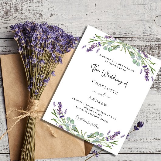 Budget lavender eucalyptus bruiloft uitnodiging