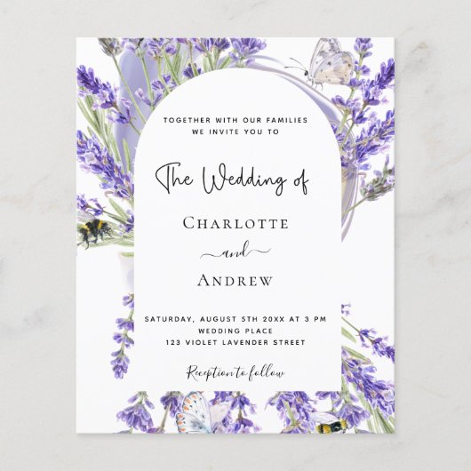 Budget lavender floral arch bruiloft uitnodiging (Voorkant)