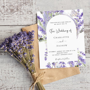 Budget lavender floral arch bruiloft uitnodiging