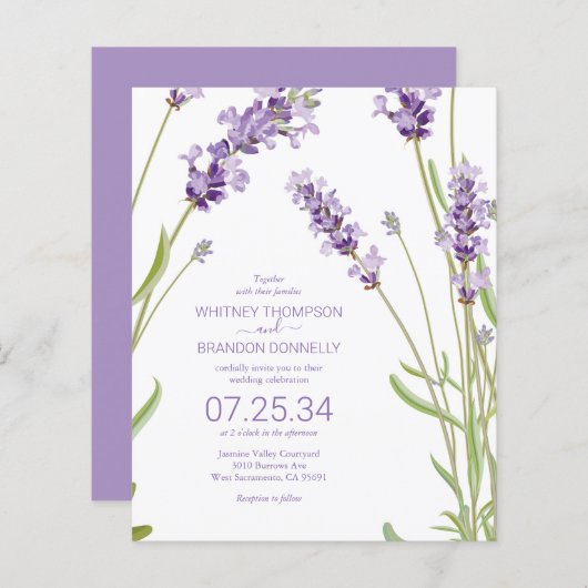 Budget Lavender Floral Wedding Uitnodiging (Voorkant / Achterkant)