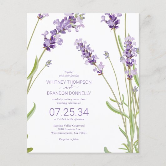 Budget Lavender Floral Wedding Uitnodiging (Voorkant)