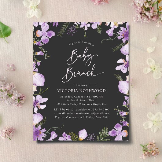 Budget Lavender Flowers Baby Brunch Uitnodiging