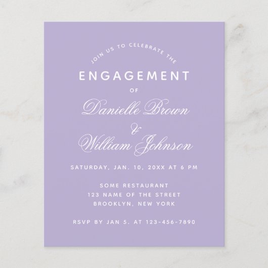 Budget Lavender White Simple Verloving Invitation (Voorkant)