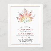 BUDGET Leaf print oranje fall bruiloft uitnodiging (Voorkant)