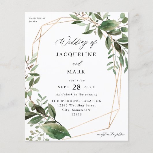 Budget Leaves & Eucalyptus Gold Weduwen Flyer (Voorkant)