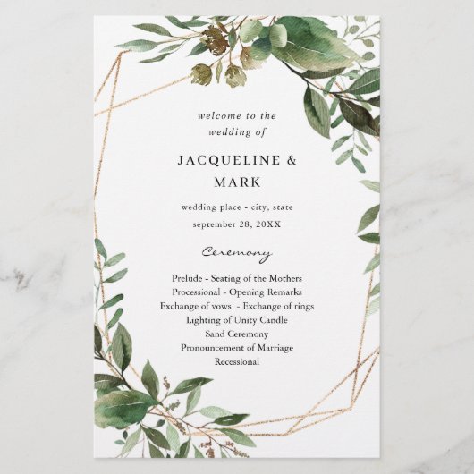 Budget Leaves & Eucalyptus GoldWeddin Ceremony MED Flyer (Voorkant)