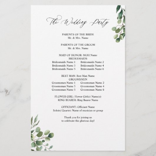 Budget Leaves & Eucalyptus GoldWeddin Ceremony MED Flyer (Achterkant)