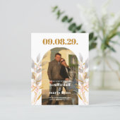 Budget Leaves Photo Arch Bewaar de datum Uitnodigi (Staand voorkant)