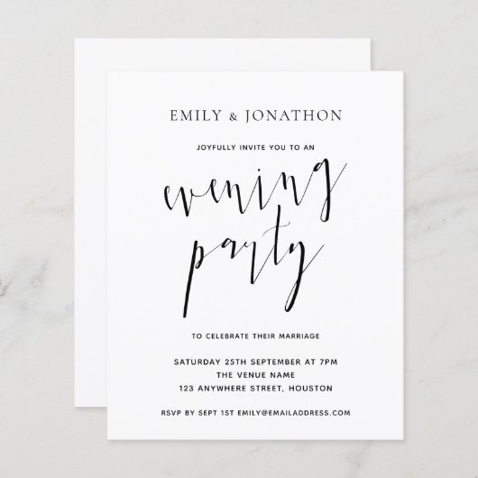 Budget legant Script Wedding Evening Party Uitnodi (Voorkant / Achterkant)