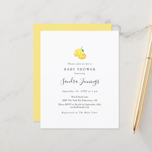 Budget Lemon Baby shower Elegant minimalist (Voorkant / Achterkant in situ)
