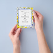 Budget Lemon Blue Tegels bruiloft Menu Flyer (Hand)