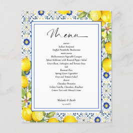 Budget Lemon Blue Tegels bruiloft Menu Flyer