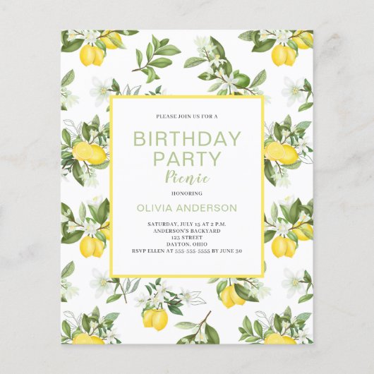 Budget Lemon Citrus Birthday Picnic Flyer (Voorkant)