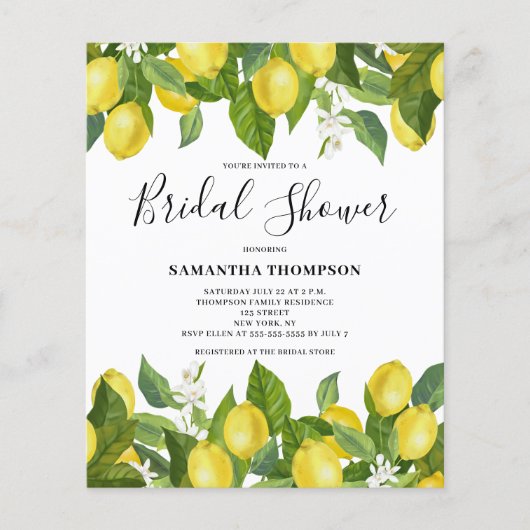Budget Lemon Citrus Bridal Shower Invitation Flyer (Voorkant)