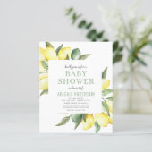 Budget Lemon Citrus Moderne Baby shower Uitnodigin (Staand voorkant)
