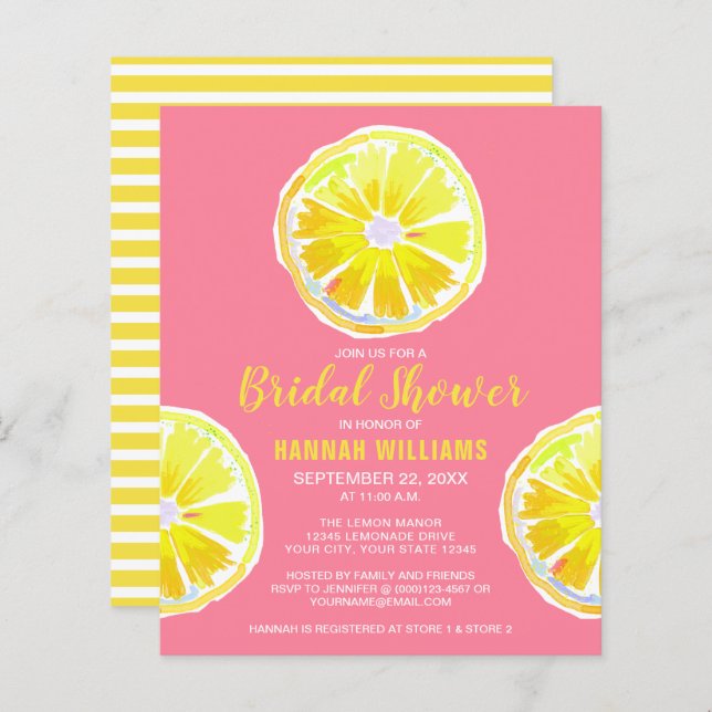 Budget Lemon Slices Bridal Shower Invitation (Voorkant / Achterkant)