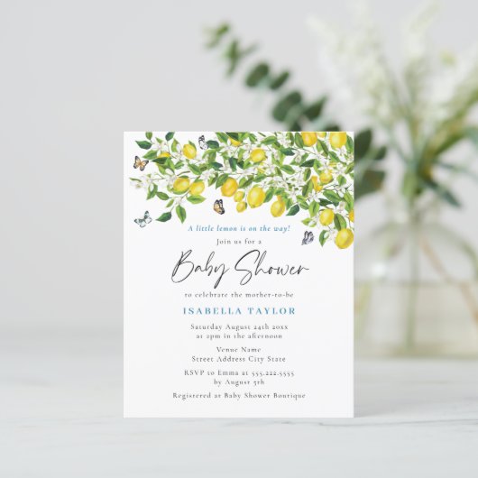 Budget Lemon Summer Baby shower Uitnodiging (Staand voorkant)
