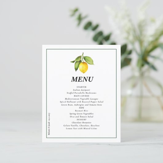 Budget Lemon Wedding Menu (Staand voorkant)