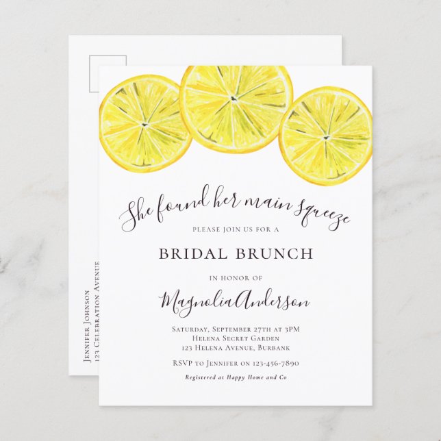 Budget Lemons Bridal Brunch Briefkaart nodigt uit (Voorkant / Achterkant)