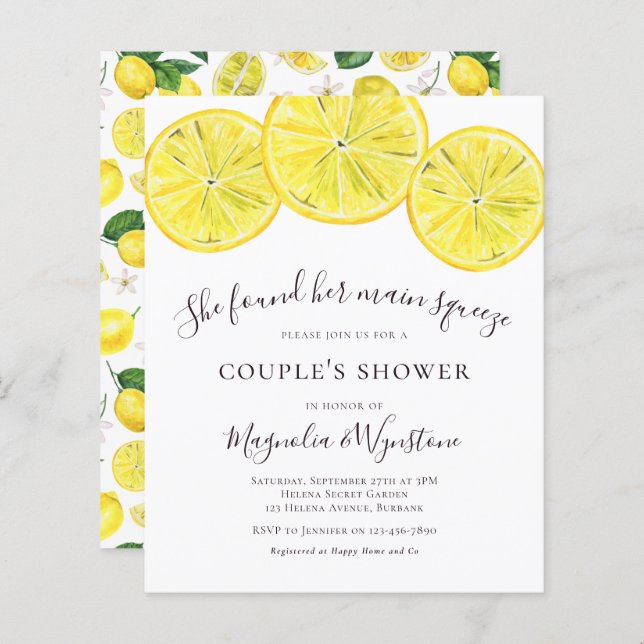 Budget Lemons Couple's Shower Invitation (Voorkant / Achterkant)
