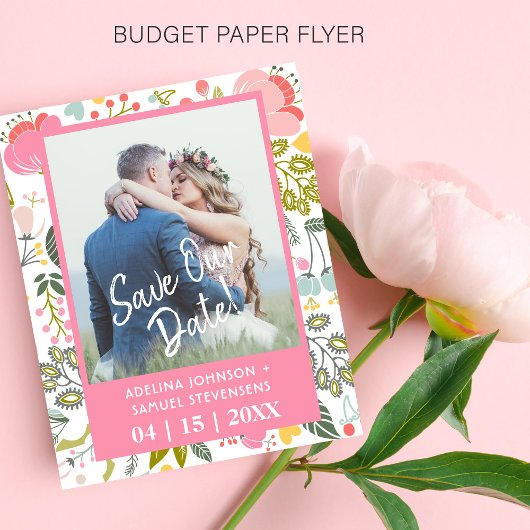 Budget lente bruiloft florroze foto bewaardatum flyer