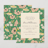 Budget Lente Groene Bloemen Baby shower Uitnodigin (Voorkant / Achterkant)