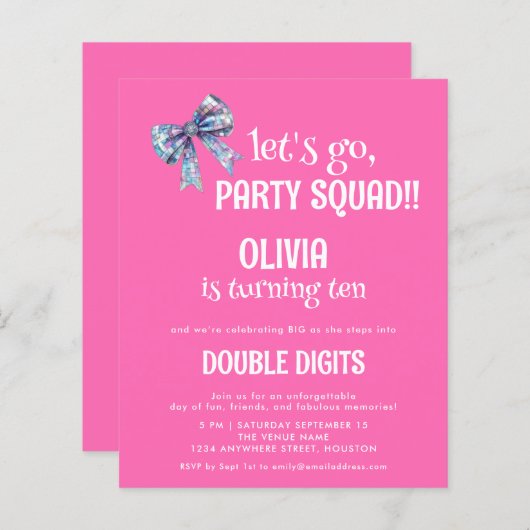 Budget Lets Go Party Squad Roze 10e feest (Voorkant / Achterkant)