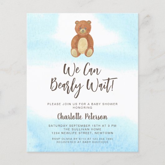 Budget Leuk Beer Baby shower Uitnodiging (Voorkant)