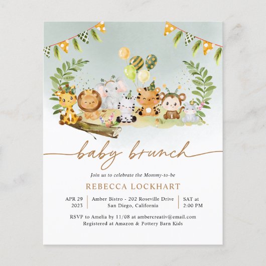 Budget Leuk Oerwoud Jongen Baby Brunch Uitnodiging (Voorkant)