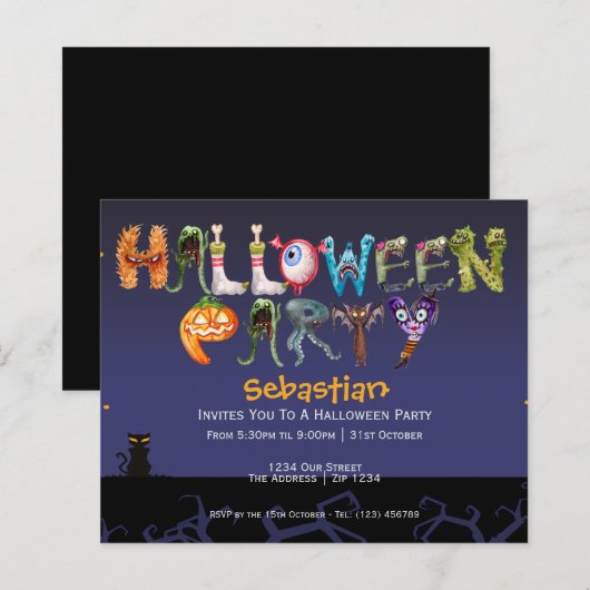 BUDGET Leuke Halloweenfeest Griezelige Typografie (Voorkant / Achterkant)