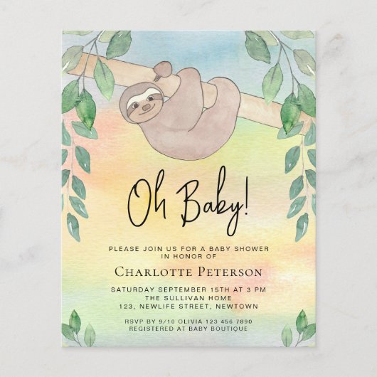 Budget Leuke luiaard Baby shower Invitation (Voorkant)